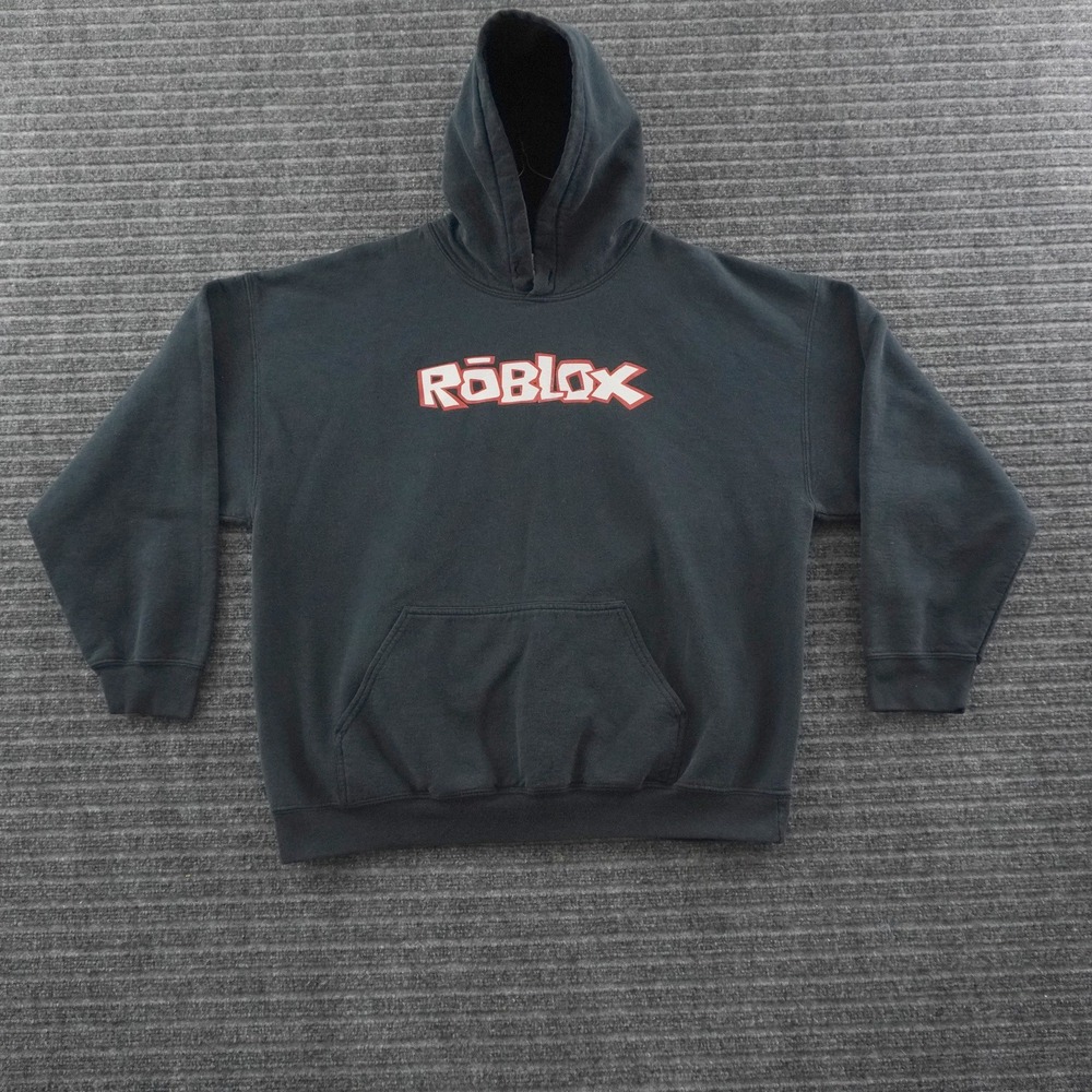 Nostalgic 2010s Gildan Roblox Old Logo Hoodie Mens XL Black Pullover Sweatshirt